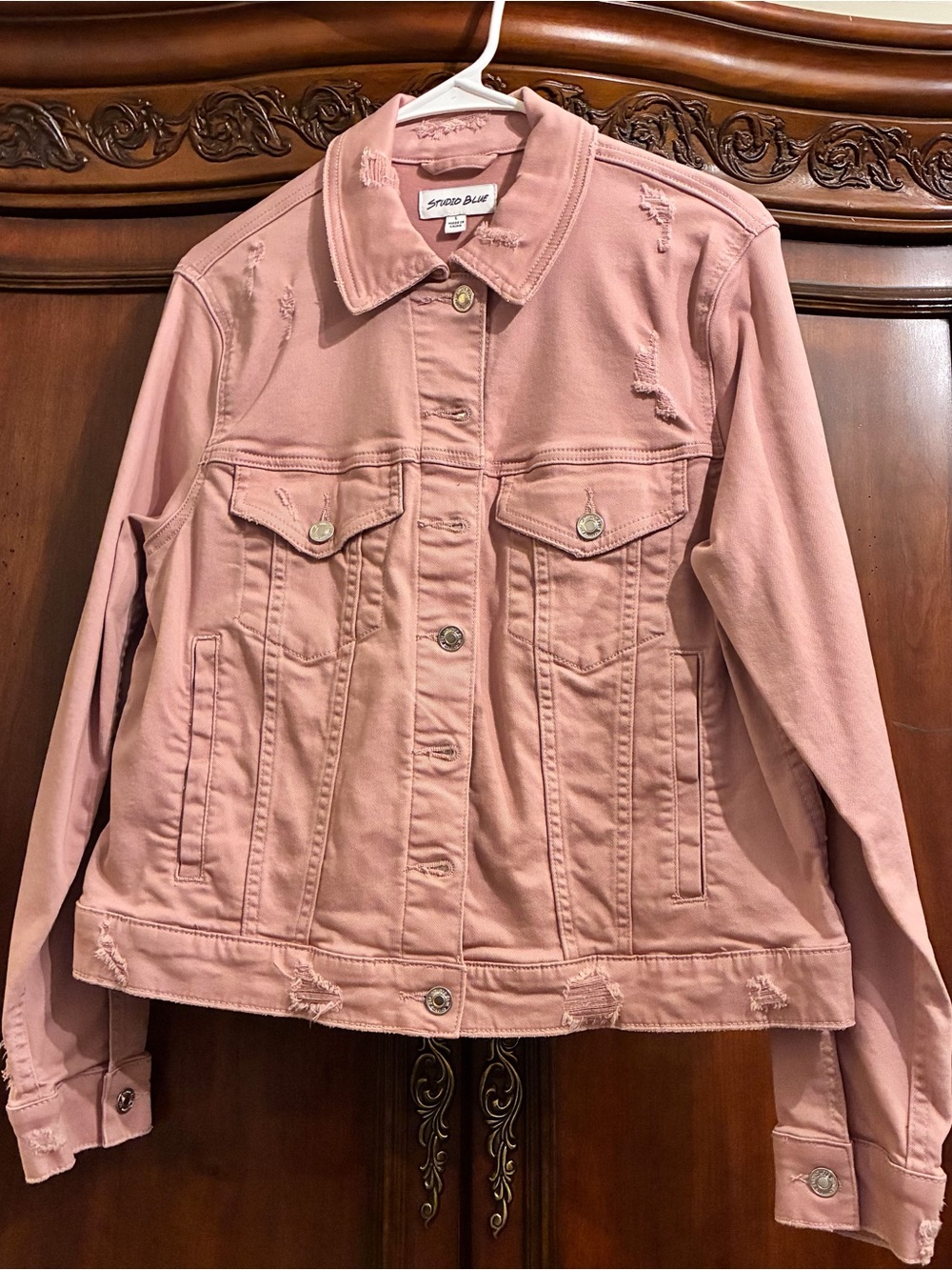 🌿🌸 Studio Blue Stitch Fix Dusty Rose Pink Distressed Denim Jacket NWOT 🌸🌿 - Picture 2 of 6